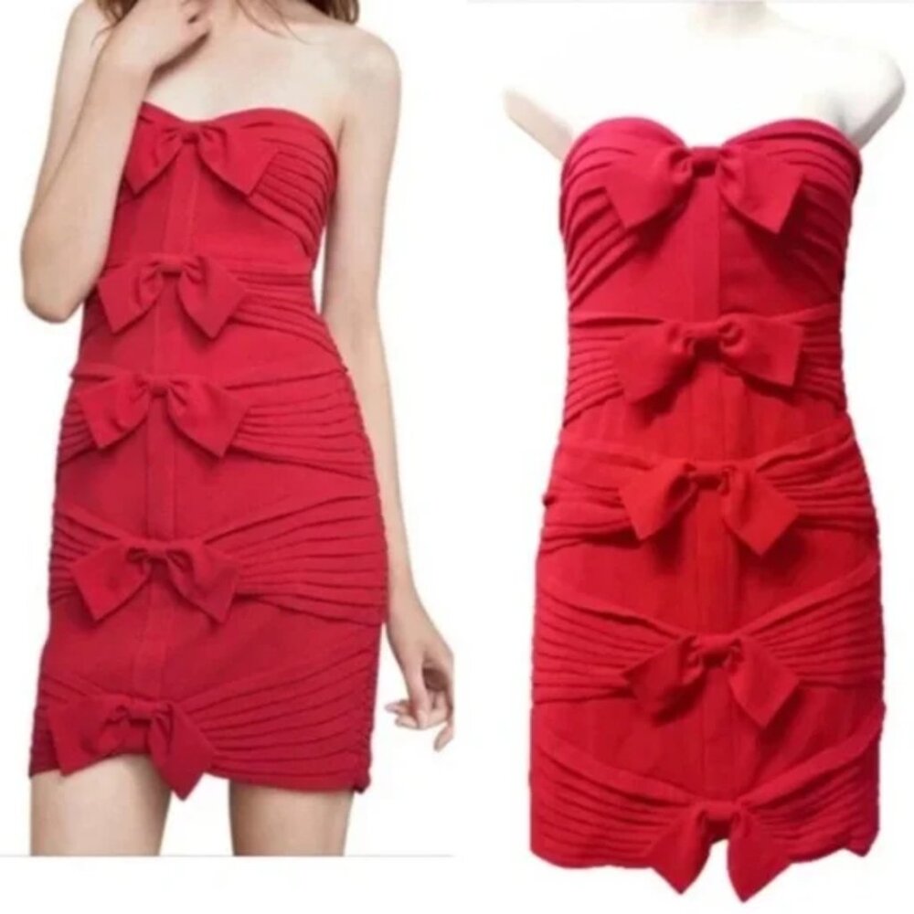 Red Bow BCBG Sabrina Rio Red Strapless Dress
